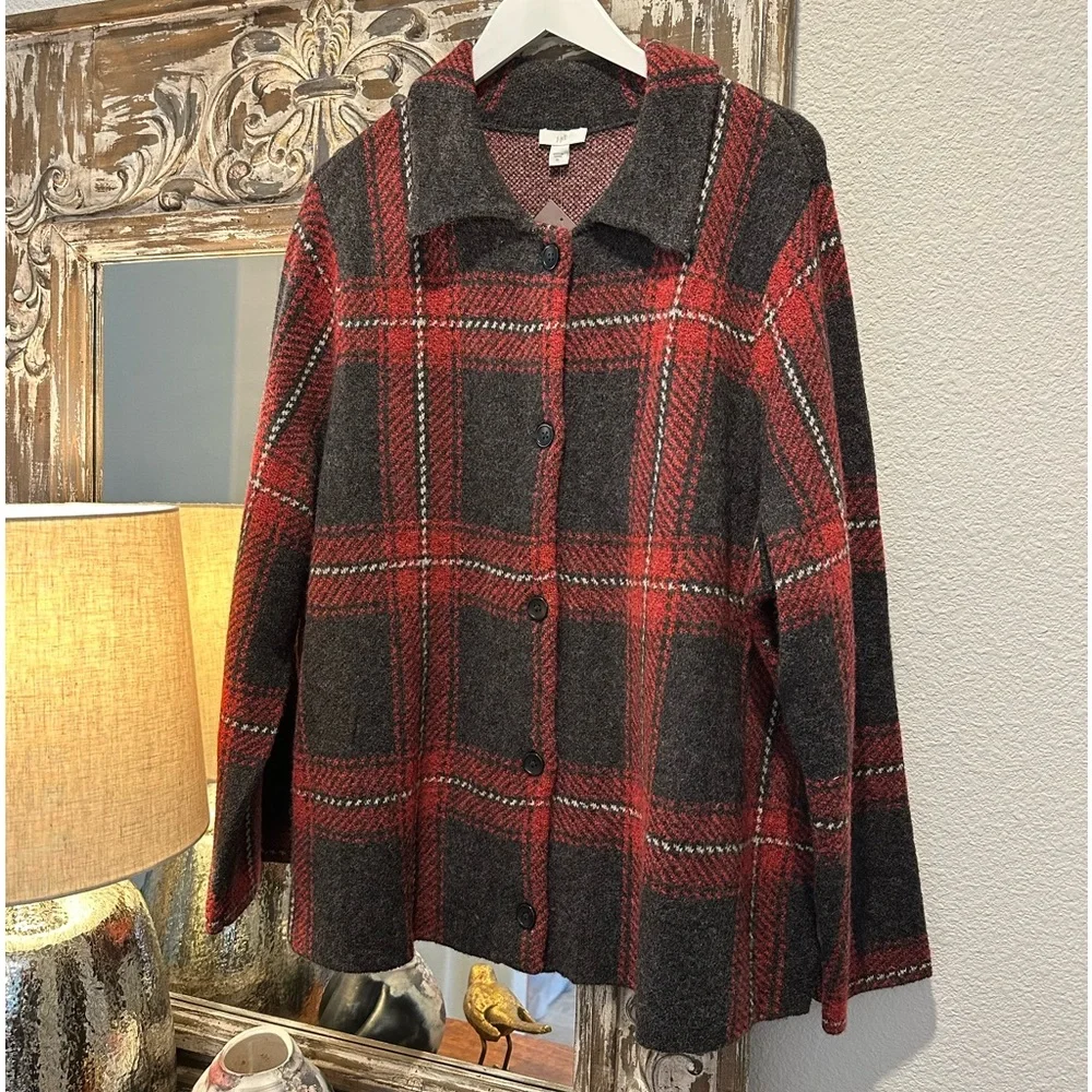 ☀️ New! J. JILL Plaid Sweater Cardigan Jacket - Picture 3 of 12